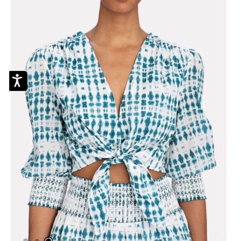 NWT INTERMIX Amelie Tie-Front Printed Blouse Tie Die‎ Cropped Top Boho Medium​​​